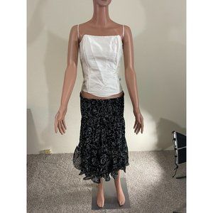 Elle Boutique Silk White Jacket with Spaghetti Strap Top and Black Skirt Size 6